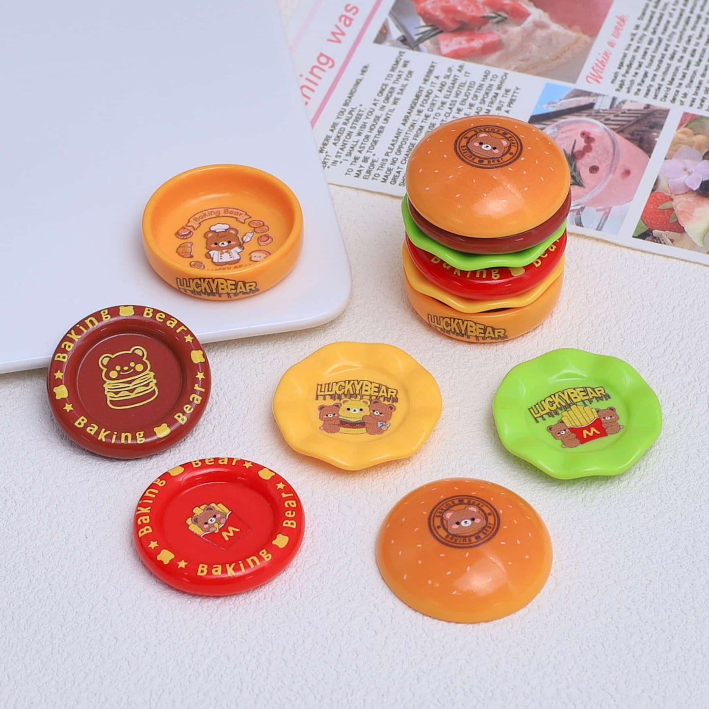 Burger plate resin charms for decoden phone case decoration