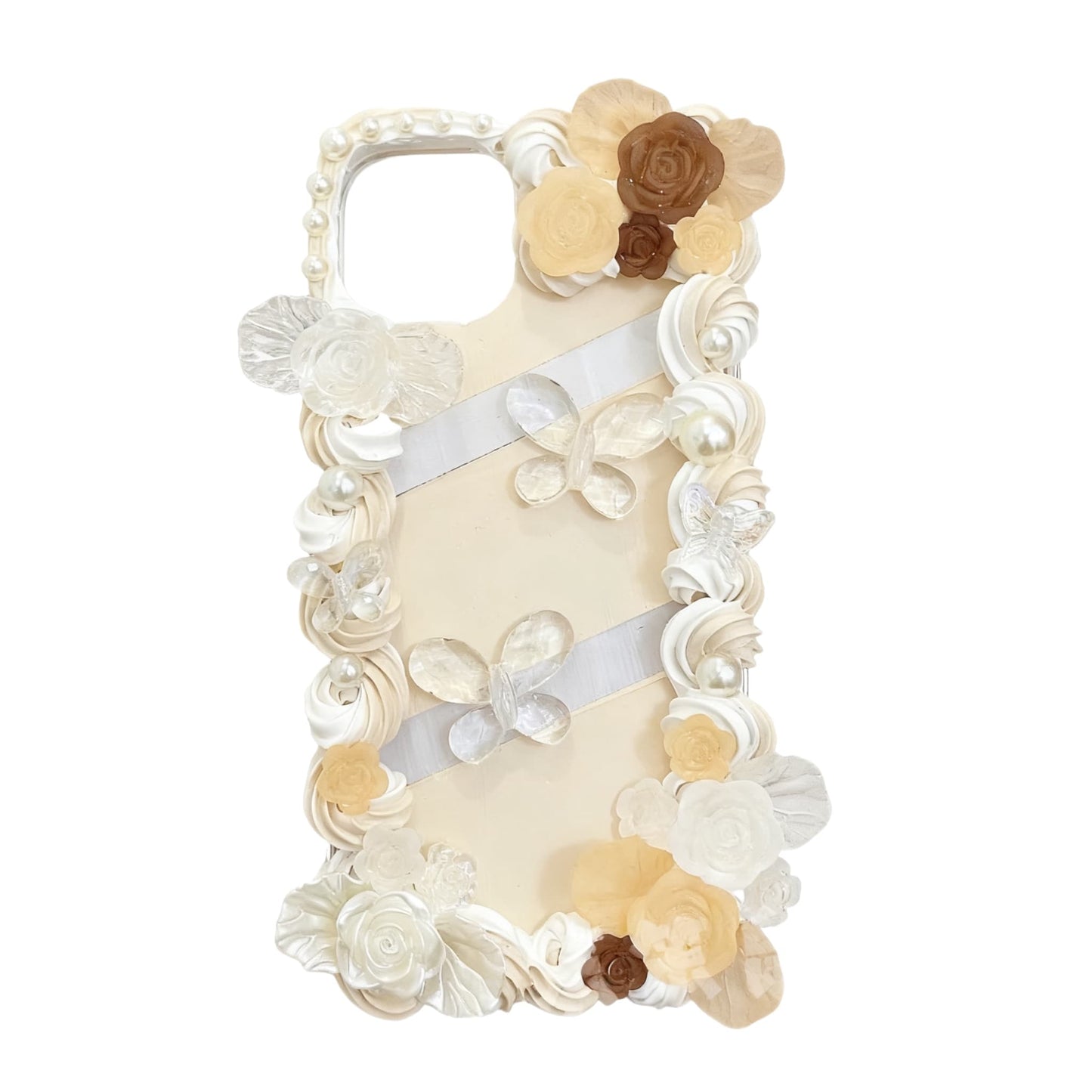 Premium handmade baroque decoden phone case with cream glue design - luxury artisanal accessory