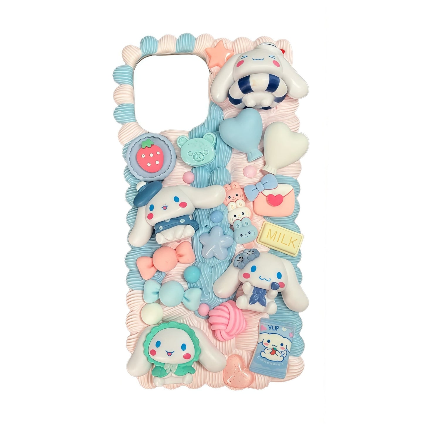 Handmade Sanrio Cinnamoroll decoden phone case with kawaii Y2K cream glue design and cute character decorations