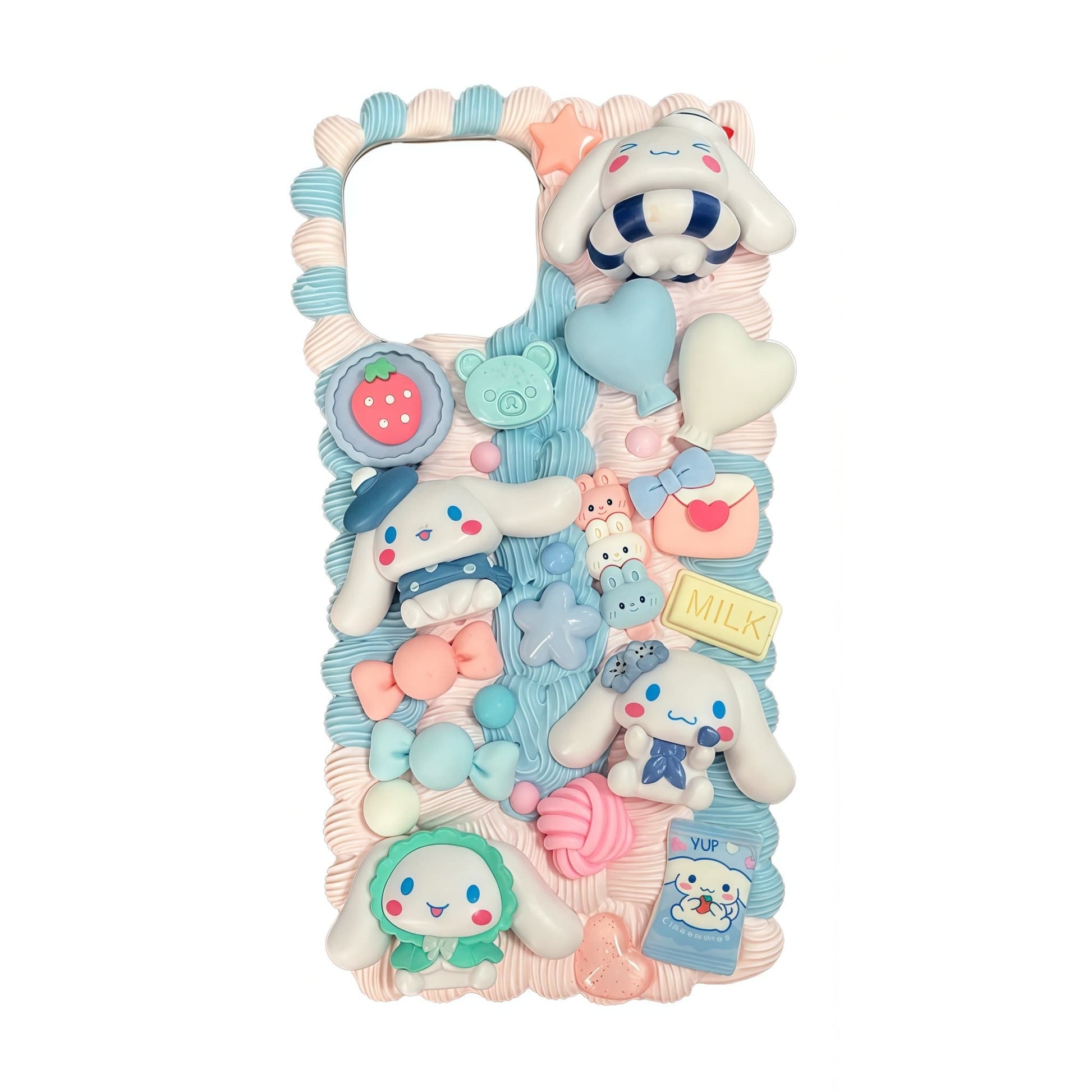 Handmade Sanrio Cinnamoroll decoden phone case with kawaii Y2K cream glue design and cute character decorations