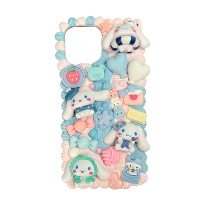 Handmade Sanrio Cinnamoroll decoden phone case with kawaii Y2K cream glue design and cute character decorations