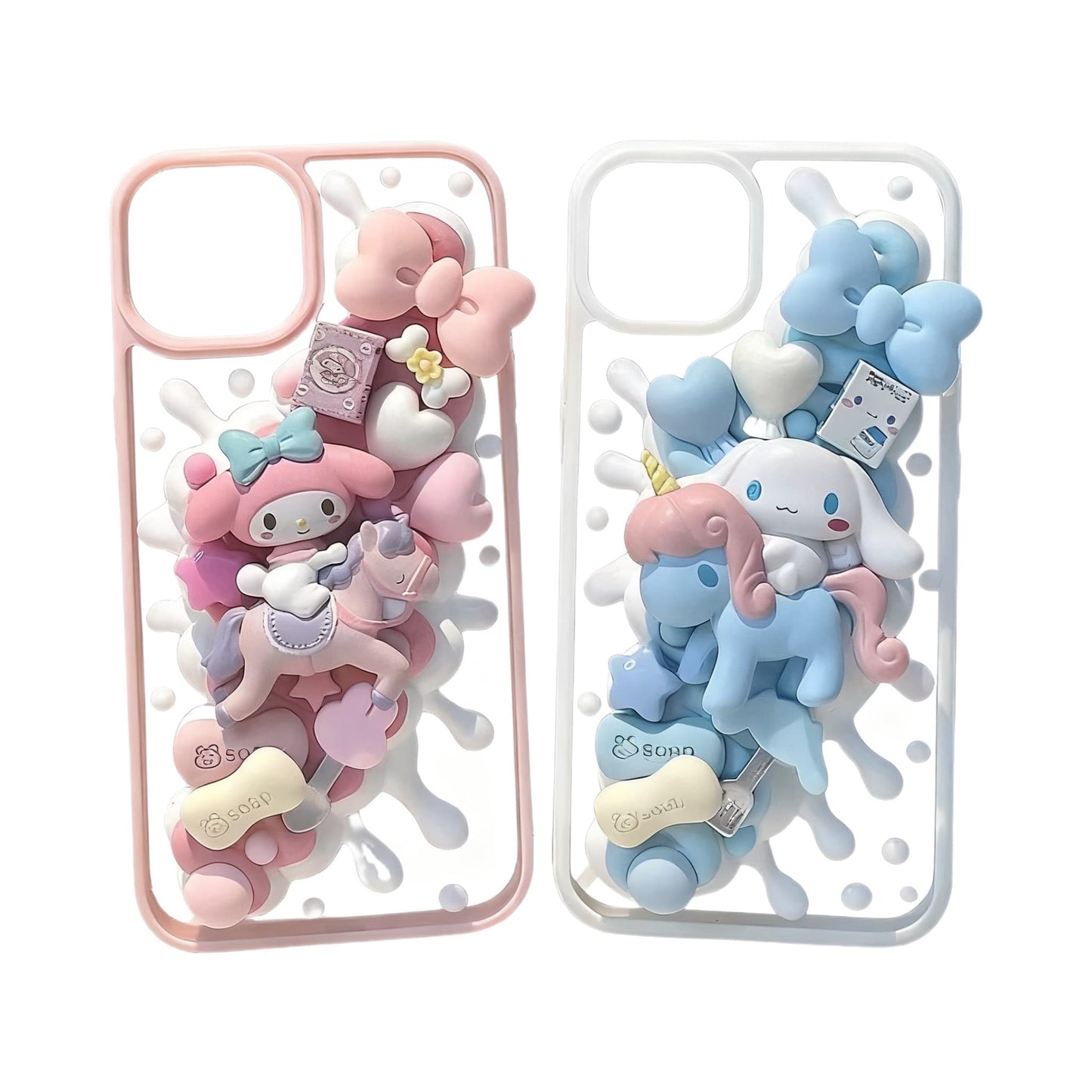 Handmade Decoden Phone Case | Sanrio Cinnamoroll & My Melody Cream Glue Design
