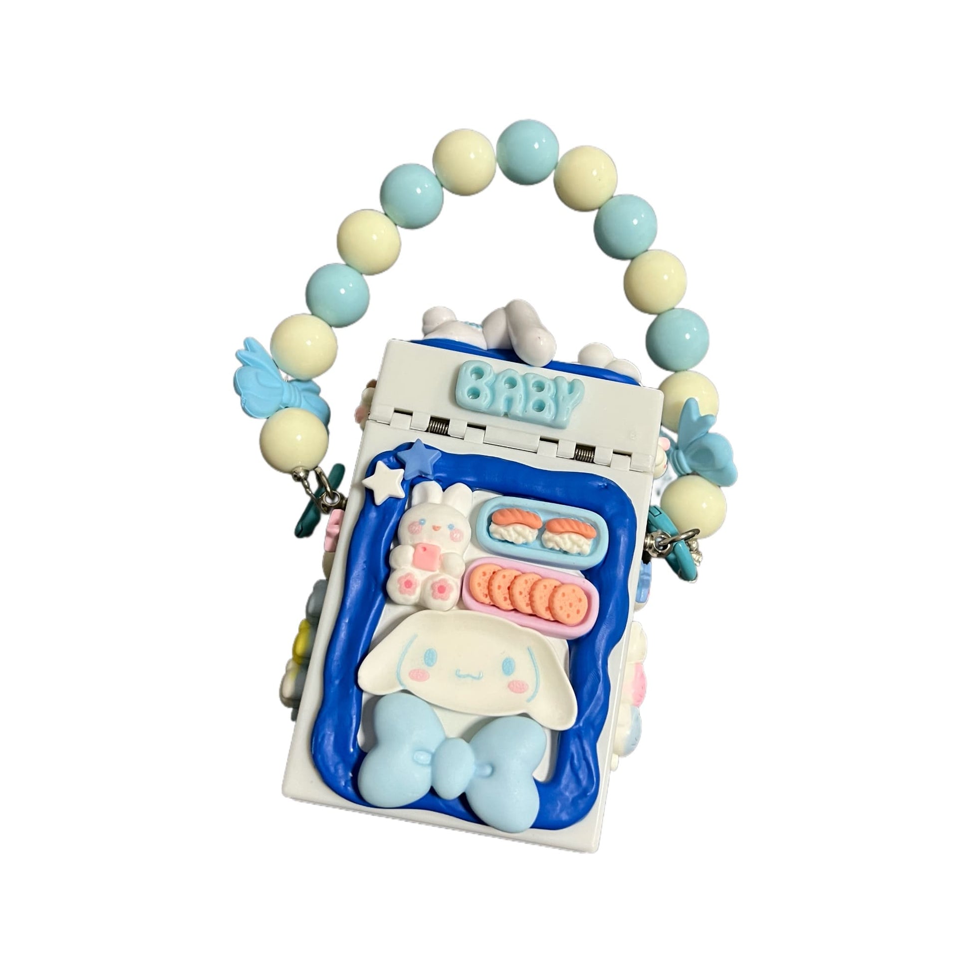 Cinnamoroll handmade decoden storage box with baroque cream glue design and chain - kawaii desk organizer