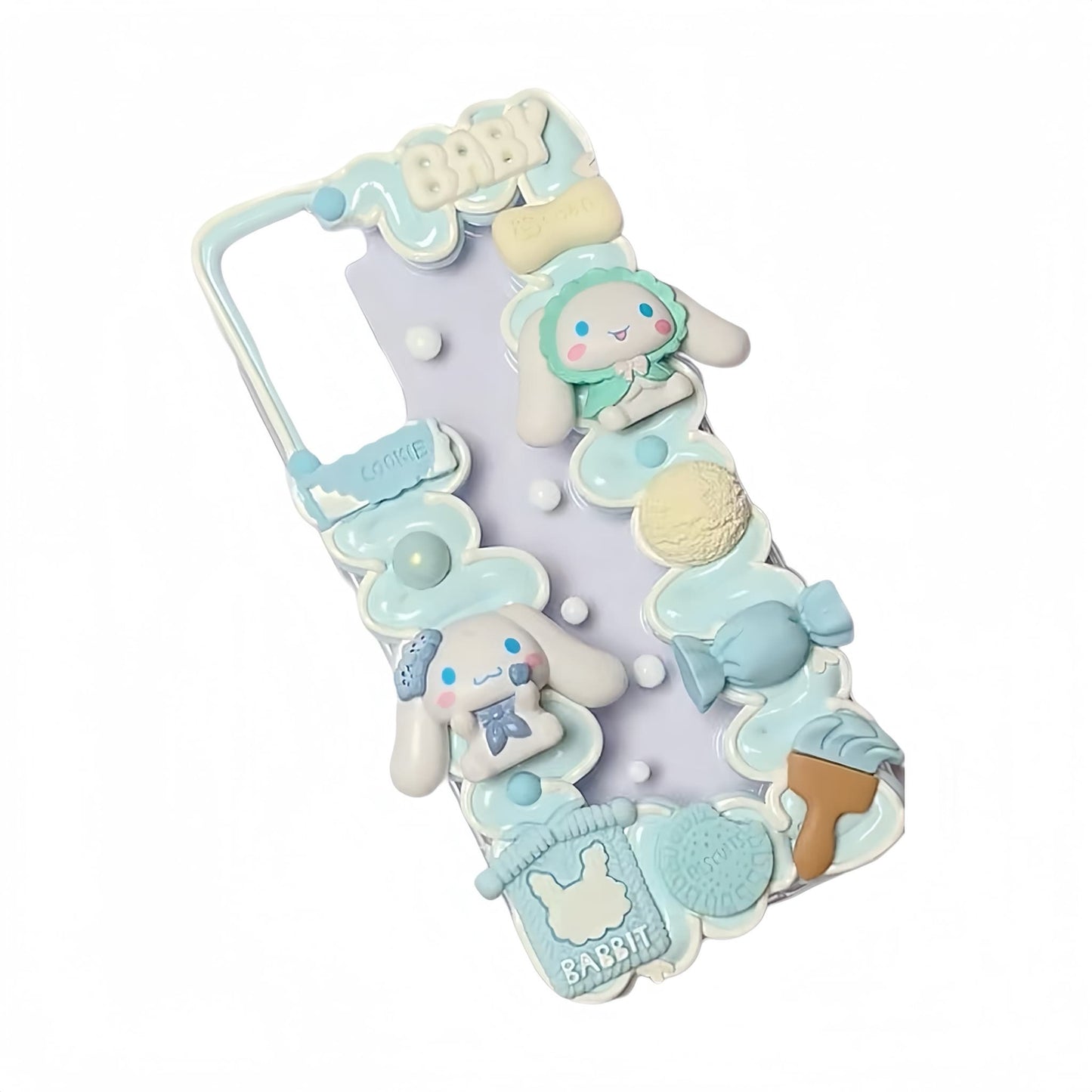 Handmade Sanrio Cinnamoroll decoden phone case with kawaii cream glue design and cute character decorations