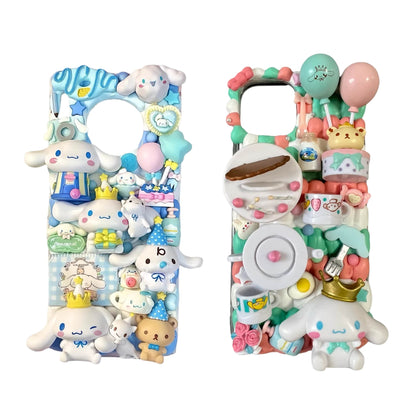 Handmade Cinnamoroll decoden phone case with kawaii Sanrio charms and cream glue design