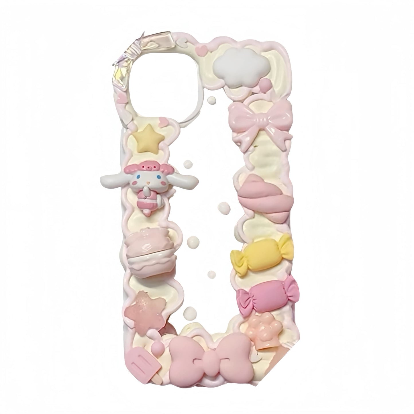 Handmade blue Cinnamoroll decoden phone case with Y2K style cream glue decorations and kawaii charms