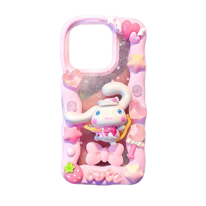 Cinnamoroll and My Melody decoden phone case with handmade cream glue design and soft pastel colors