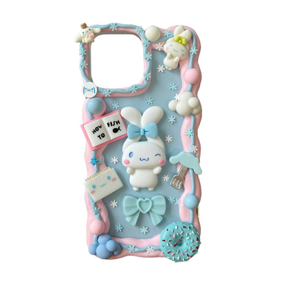 Blue Kawaii Cinnamoroll Decoden Phone Case - Handmade Sanrio Design with Baroque Cream Glue
