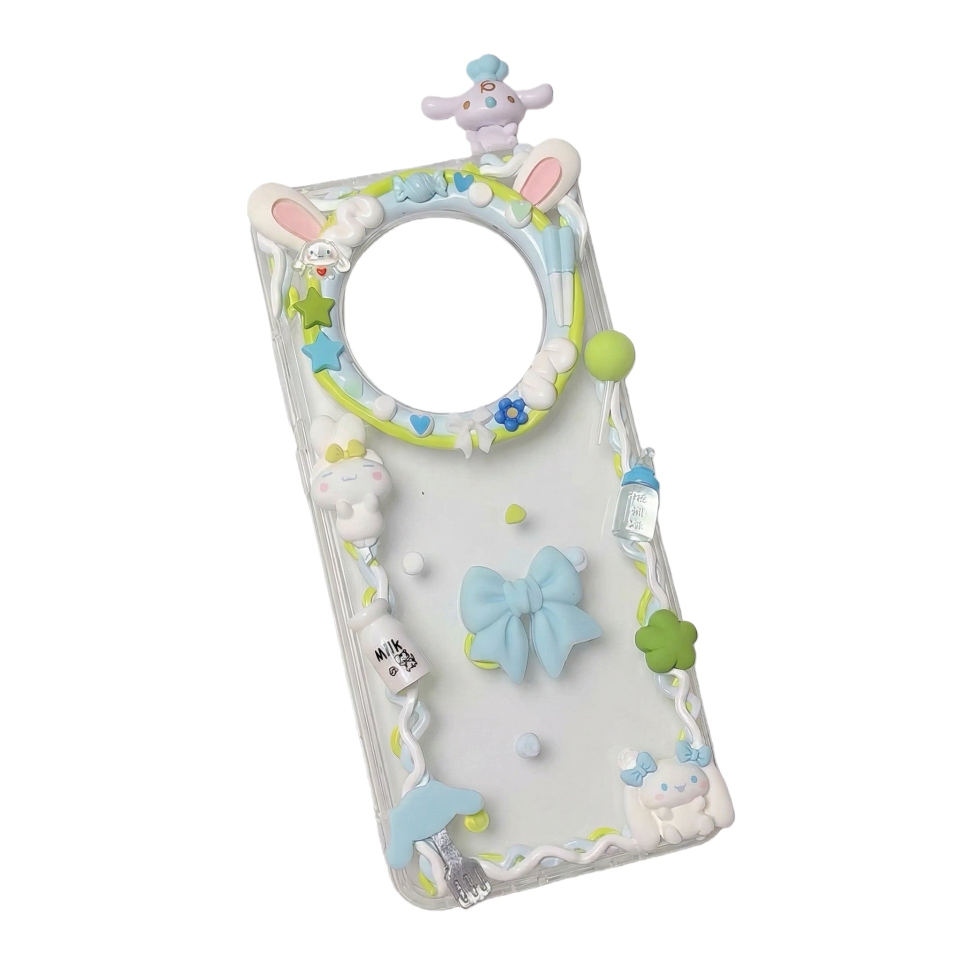 Handmade pink kawaii decoden phone case with cream glue design and decorative charms