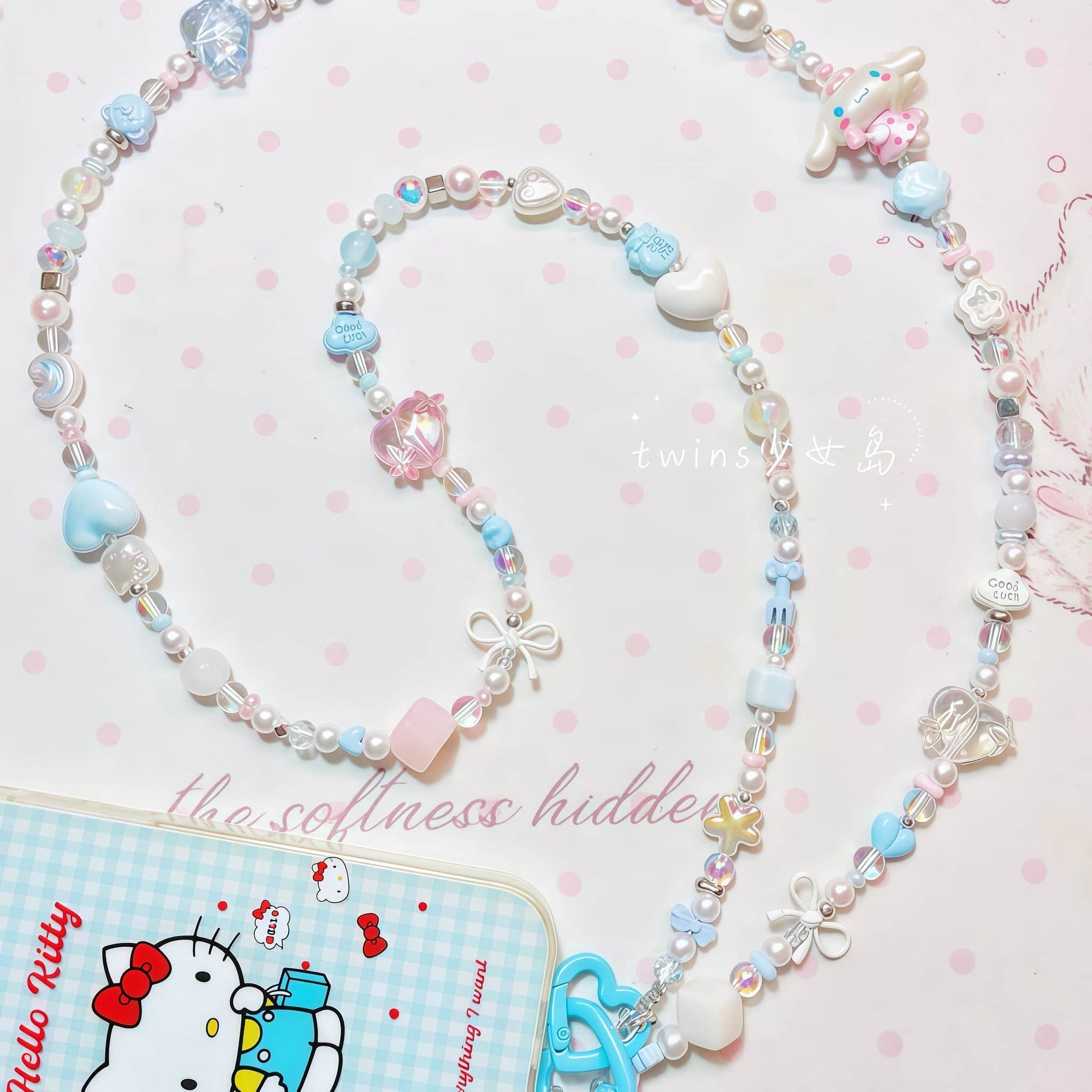 Cinnamoroll handmade crossbody phone chain with baroque pearls and Y2K beads