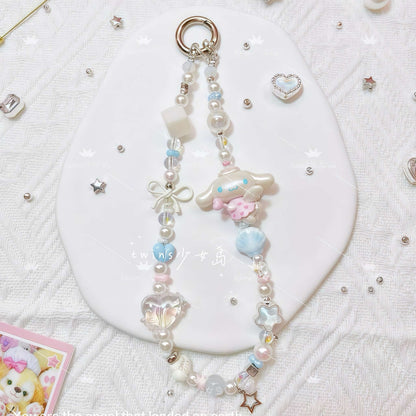 Handmade Cinnamoroll phone chain with crystal beads charm strap