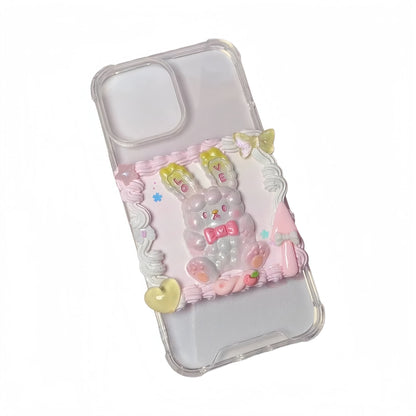 Pink decoden phone case featuring handcrafted mirror cream glue finish and cute accessories