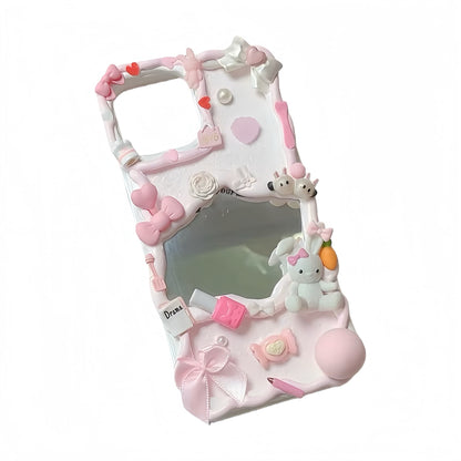 Custom kawaii decoden phone case with shimmering mirror cream glue embellishments and unique handmade details