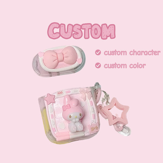 Custom decoden AirPods case with cream glue and charms in pink and white theme