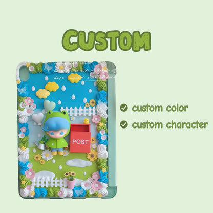 Handmade decoden iPad case with pink cream glue base and baroque pearl charms