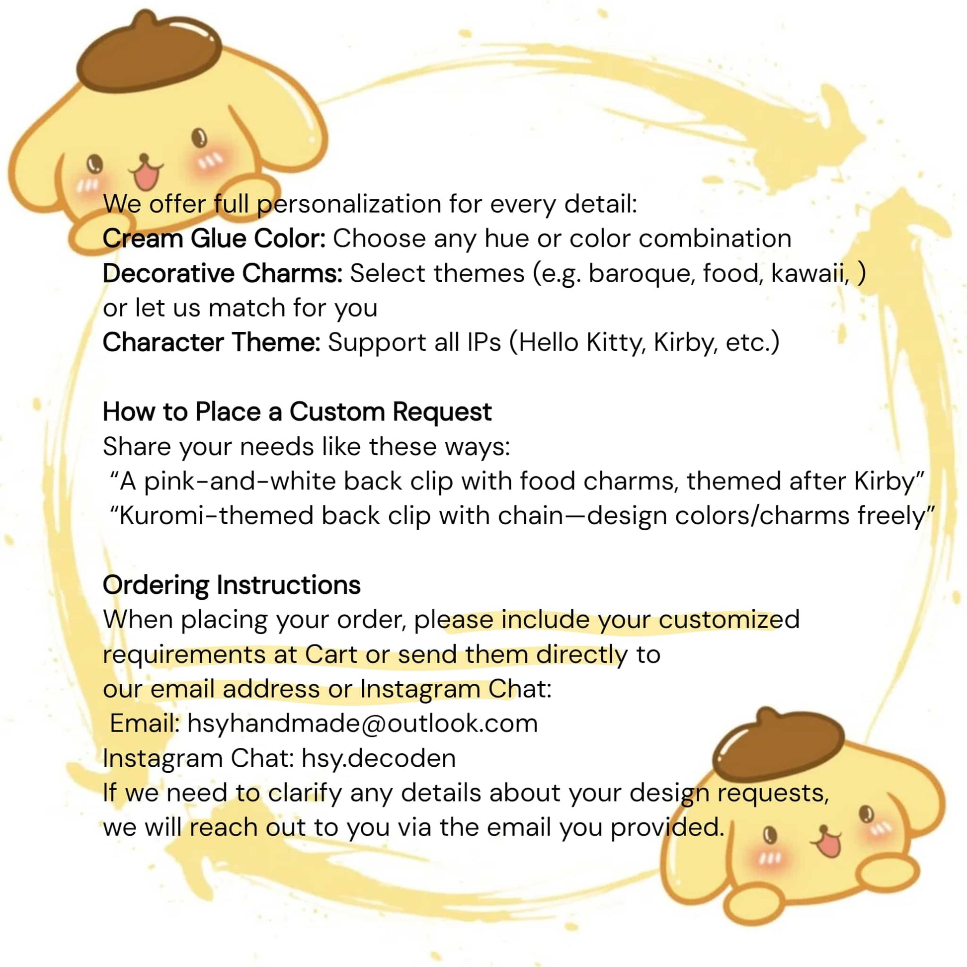 custom decoden phone back clip featuring baroque and kawaii style charms with character themes