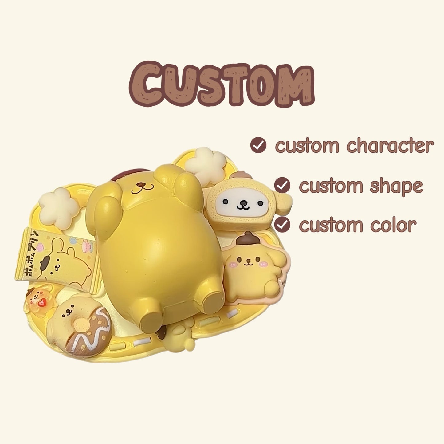 Handmade Decoden Phone Back Clip with Chain | Customizable Color + Style + Character