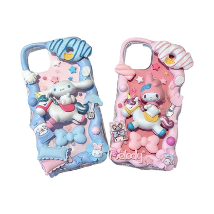Cinnamoroll and My Melody decoden phone case with handmade cream glue design and kawaii details