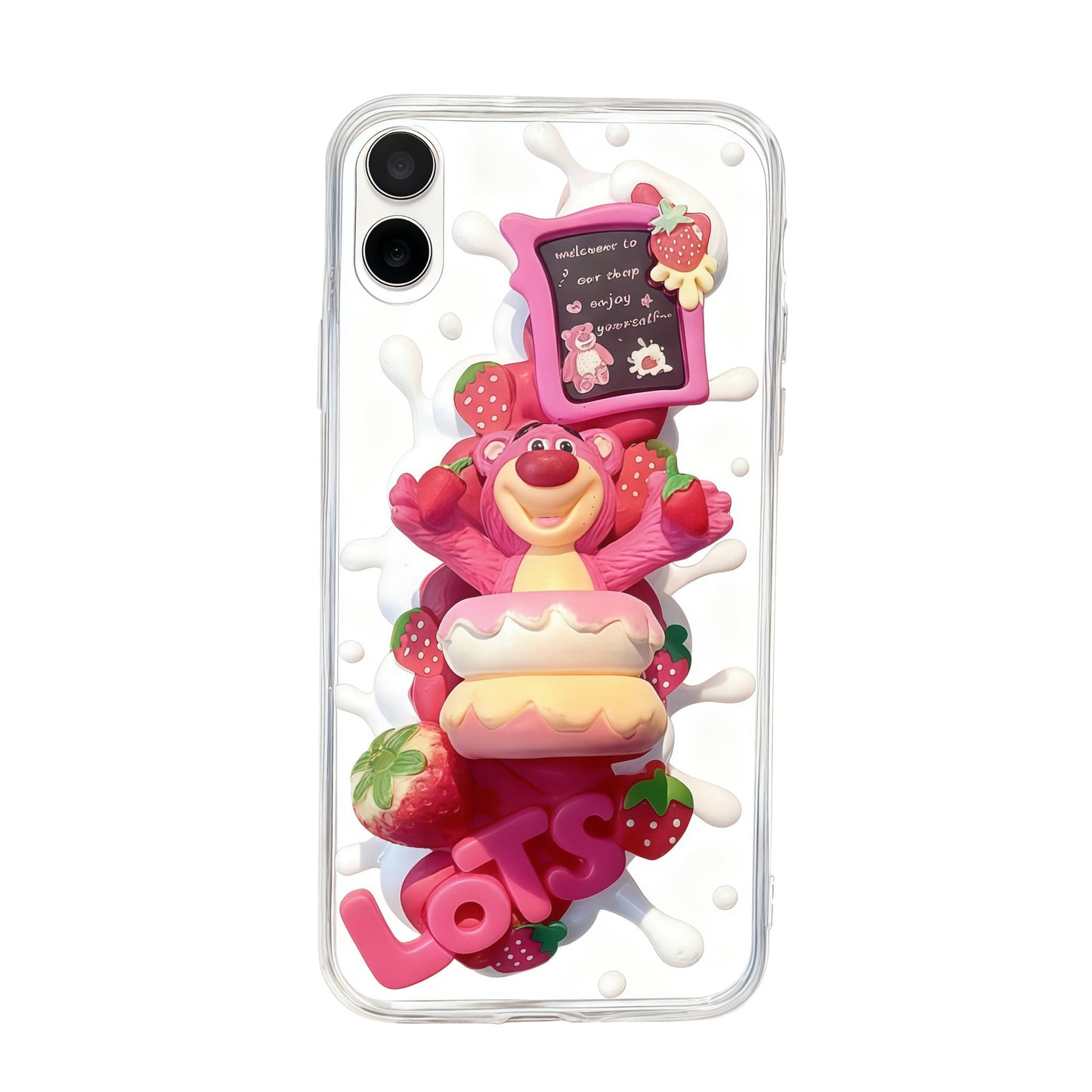 Handmade kawaii decoden phone case featuring Lotso bear design with cream glue texture, Baroque Y2K aesthetic, luxury gift-ready packaging