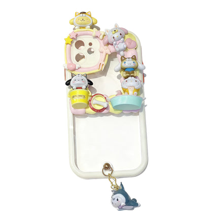 Kawaii custom decoden phone case with handmade Sanrio decorations and baroque style 3D details