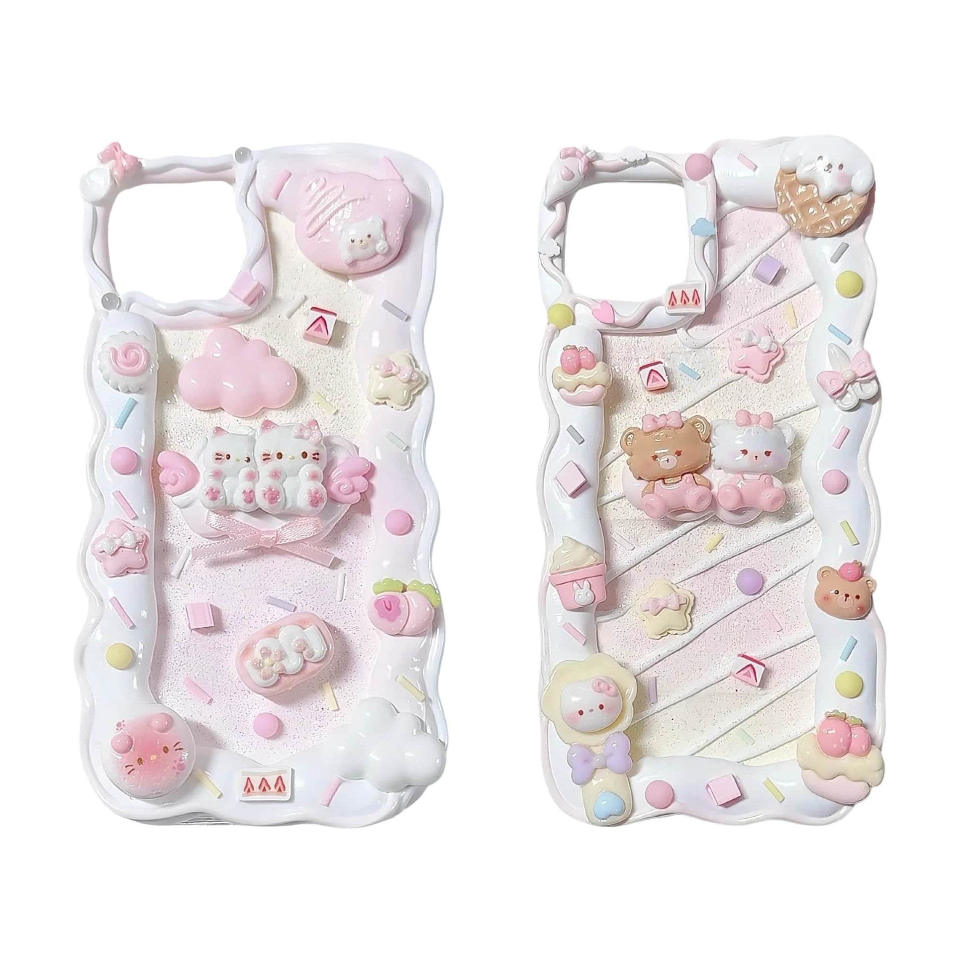 Hello Kitty decoden phone case with handmade rabbit cream glue design and kawaii pink decorations
