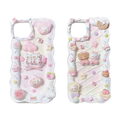 Hello Kitty decoden phone case with handmade rabbit cream glue design and kawaii pink decorations