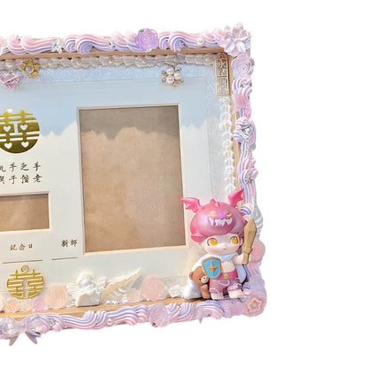 Custom wedding license frame with protective cover - handmade decoden photo frame for marriage certificate display
