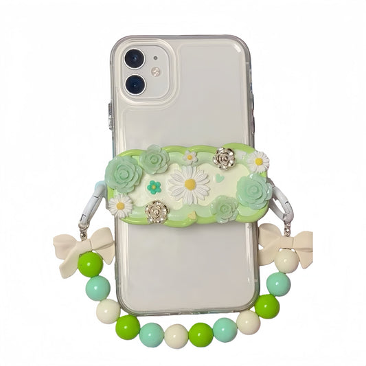 Handmade Decoden Phone Back Clip featuring Daisy Duck character in fairytale Y2K style with pink pearls, rhinestones and whipped cream details - luxury phone grip and kickstand