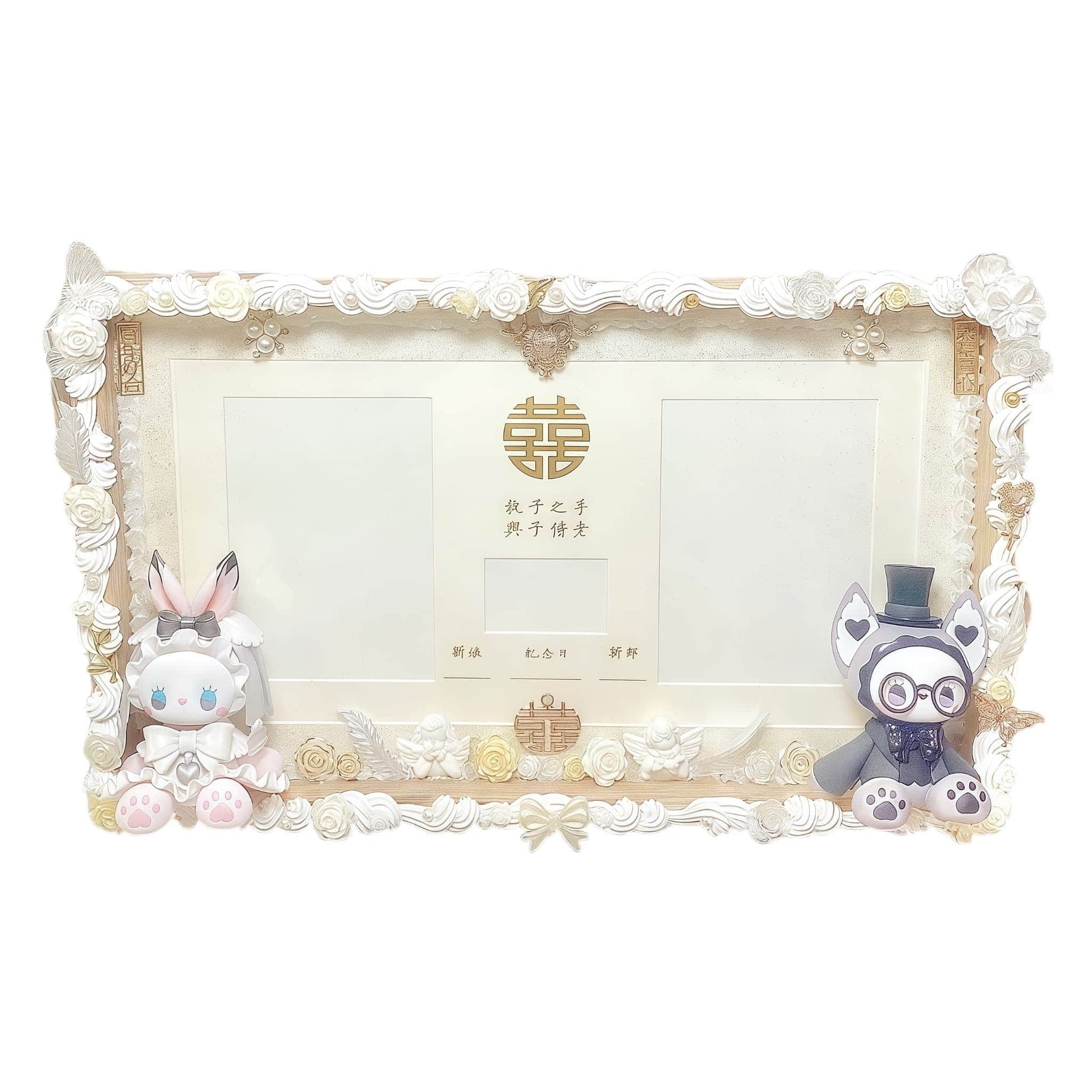 Baroque handmade gold decoden wedding certificate frame with cream glue flowers - luxury bridal gift