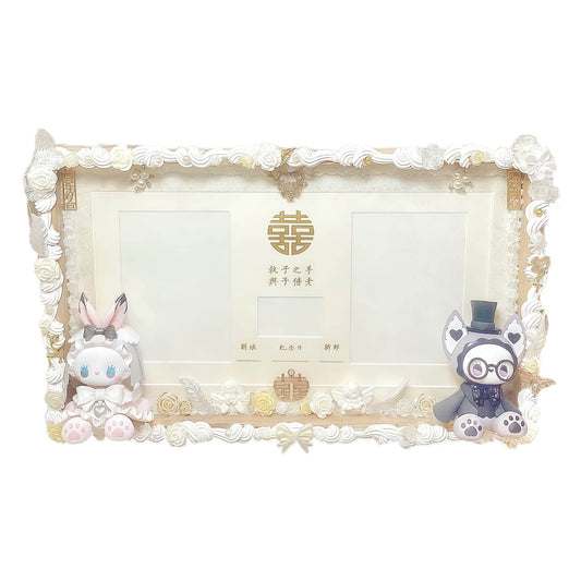 Baroque handmade gold decoden wedding certificate frame with cream glue flowers - luxury bridal gift