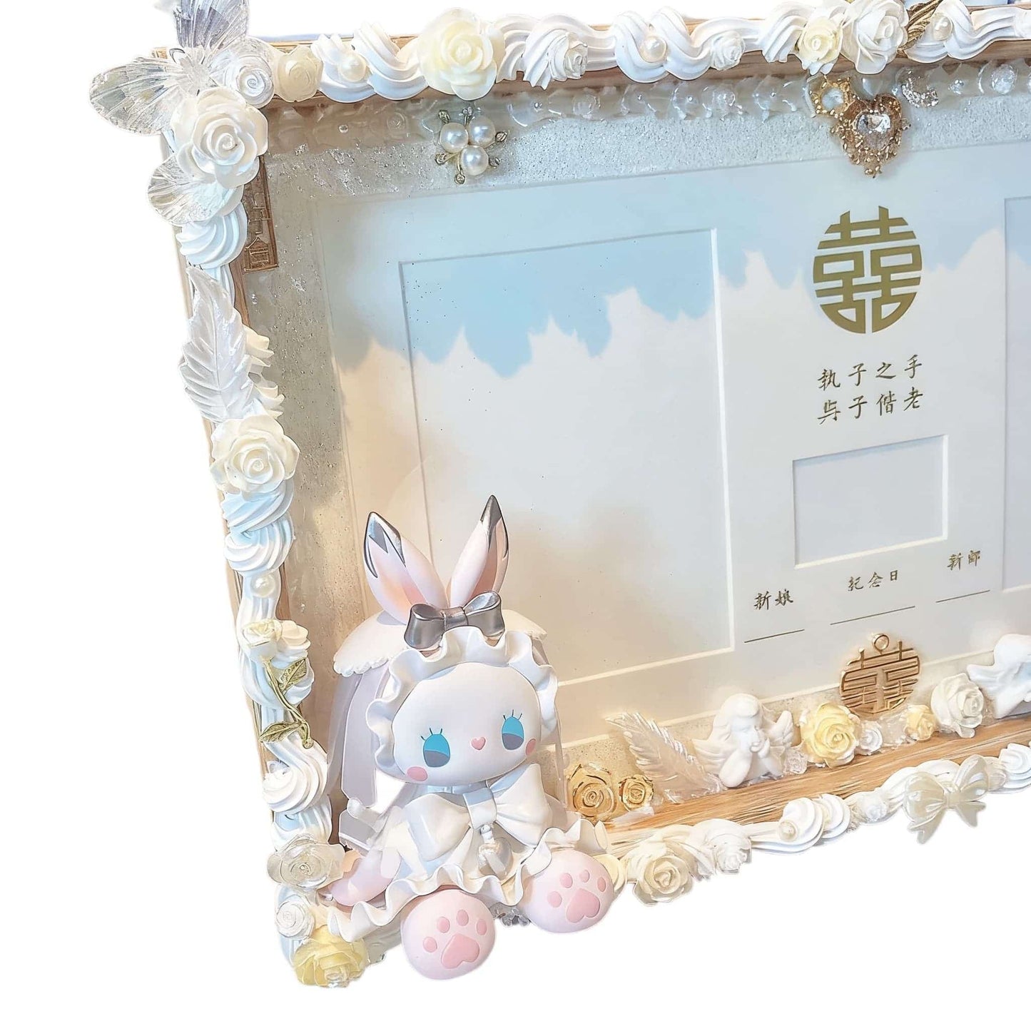 Golden baroque wedding certificate holder - 37.2x22.2cm handmade decoden frame with elegant floral details