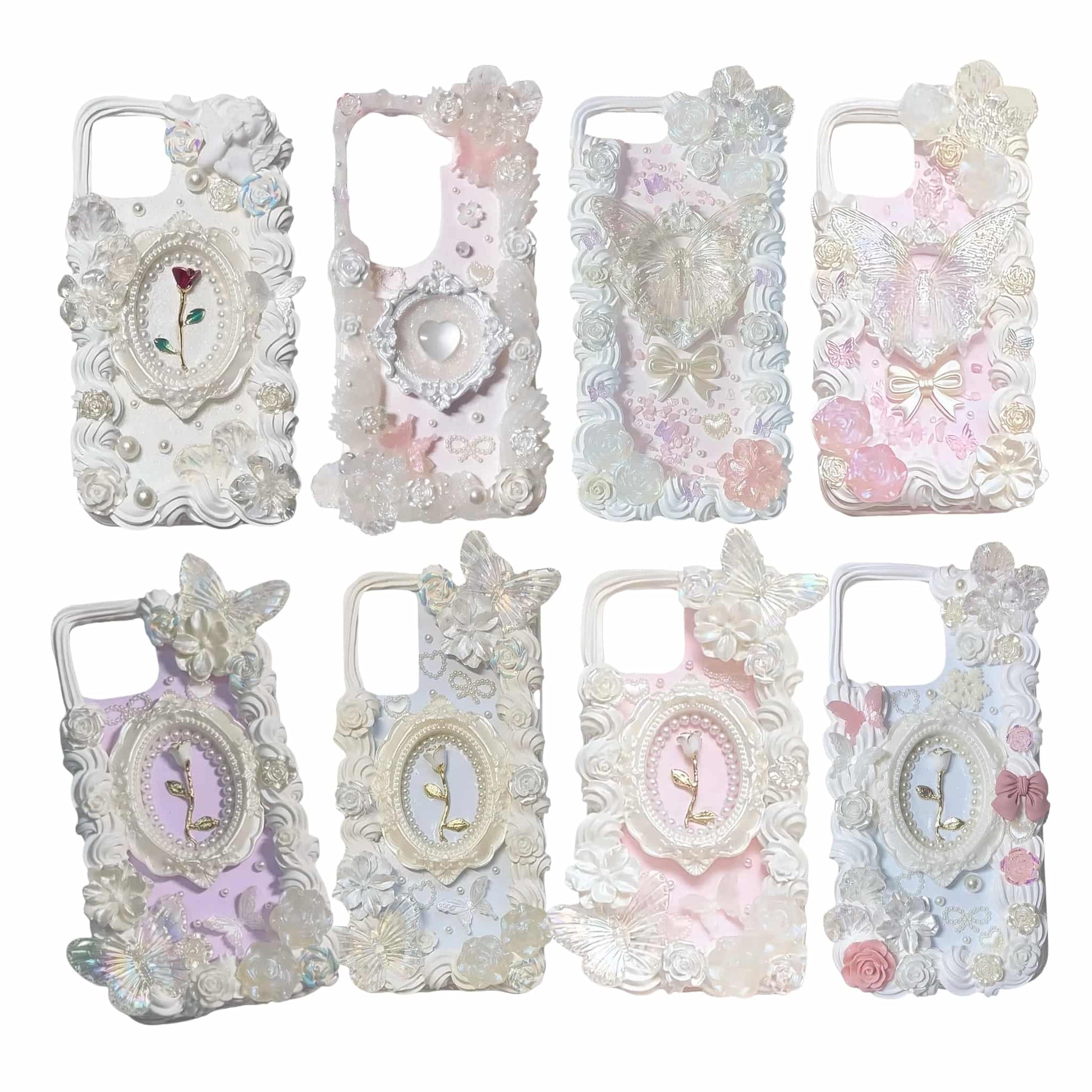 Artisanal cream glue texture detail on baroque decoden case