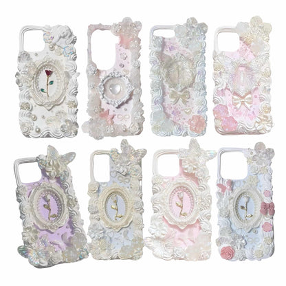 Artisanal cream glue texture detail on baroque decoden case