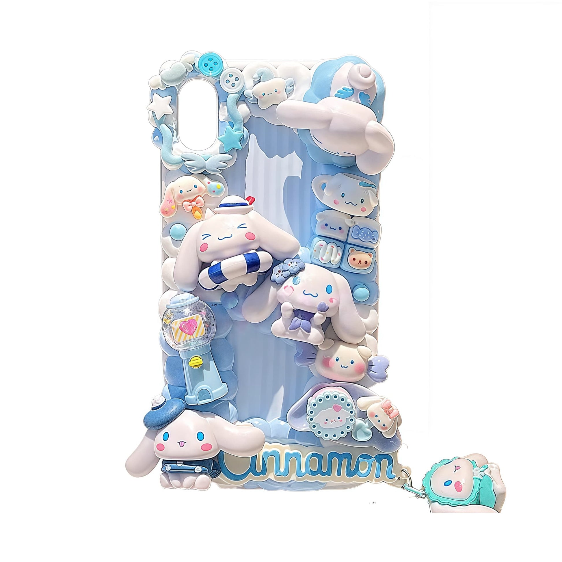 Handmade Sanrio Cinnamoroll decoden phone case with kawaii blue cream glue design and character charm
