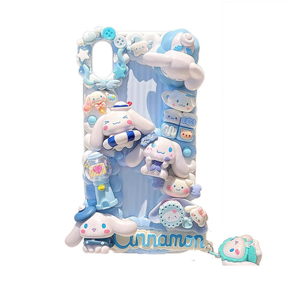 Handmade Sanrio Cinnamoroll decoden phone case with kawaii blue cream glue design and character charm