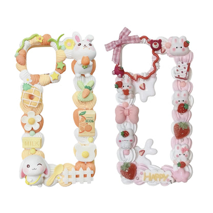 Kawaii decoden phone case with handmade rabbit cream glue design and adorable decorative charms