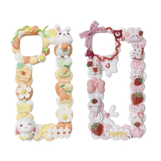 Kawaii decoden phone case with handmade rabbit cream glue design and adorable decorative charms