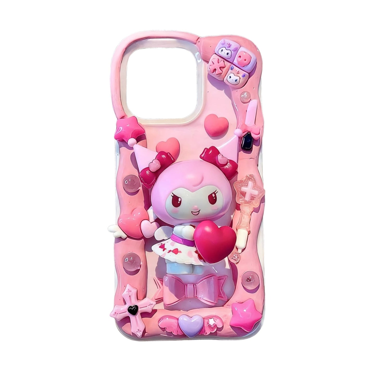 Kuromi decoden phone case with whipped cream texture and purple gothic kawaii embellishments