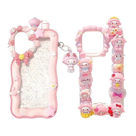 Handmade Sanrio My Melody decoden phone case with pink piano cream glue design and pearl embellishments