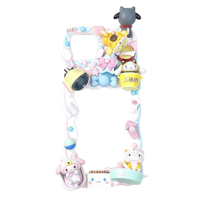 Personalized Sanrio decoden phone case featuring handmade 3D cream glue design with kawaii charms
