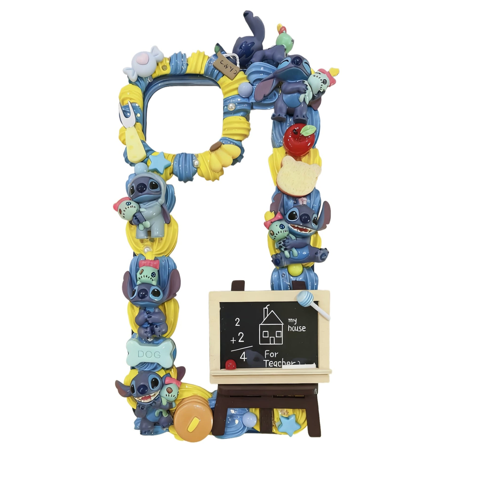 Custom kawaii Stitch phone case with Y2K style decoden design, handmade cream glue application and Sanrio-inspired decoration