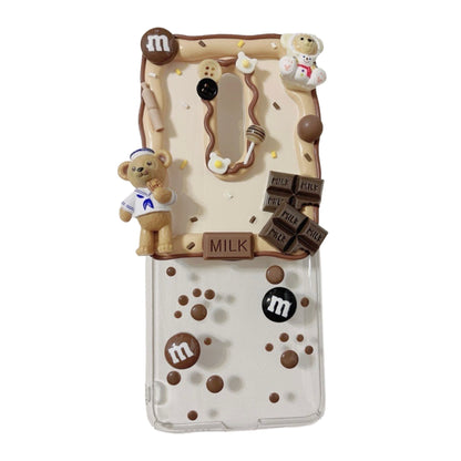 Luxury handmade phone case with Sanrio-style bear character, premium decoden craftsmanship and ornate details