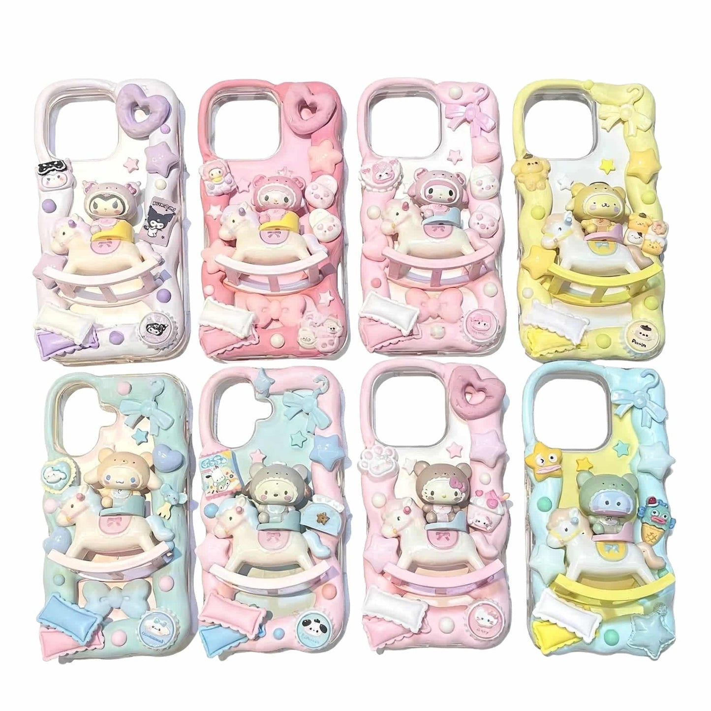 Handmade decoden phone case with 3D Sanrio cream glue design featuring baroque aesthetic