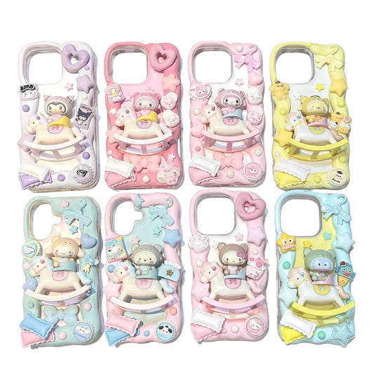 Handmade decoden phone case with 3D Sanrio cream glue design featuring baroque aesthetic