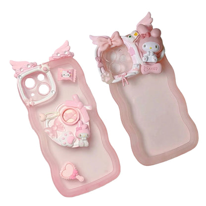 Handmade kawaii decoden phone case with cream glue design and colorful Sanrio character charms