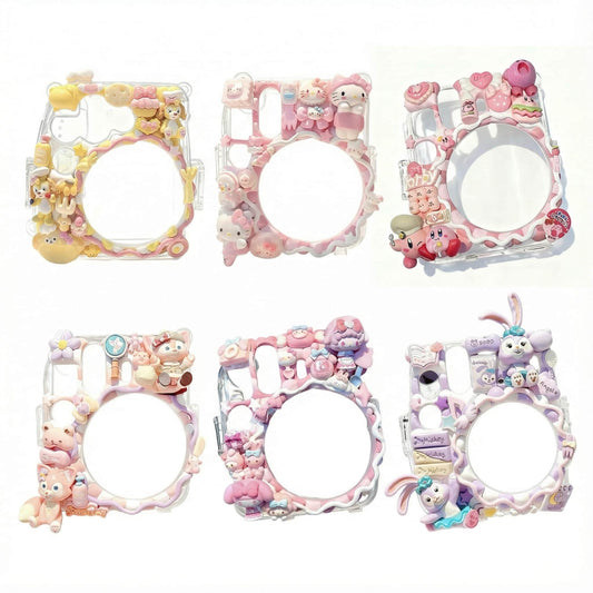 Handmade decoden polaroid camera case with whipped cream texture and kawaii embellishments