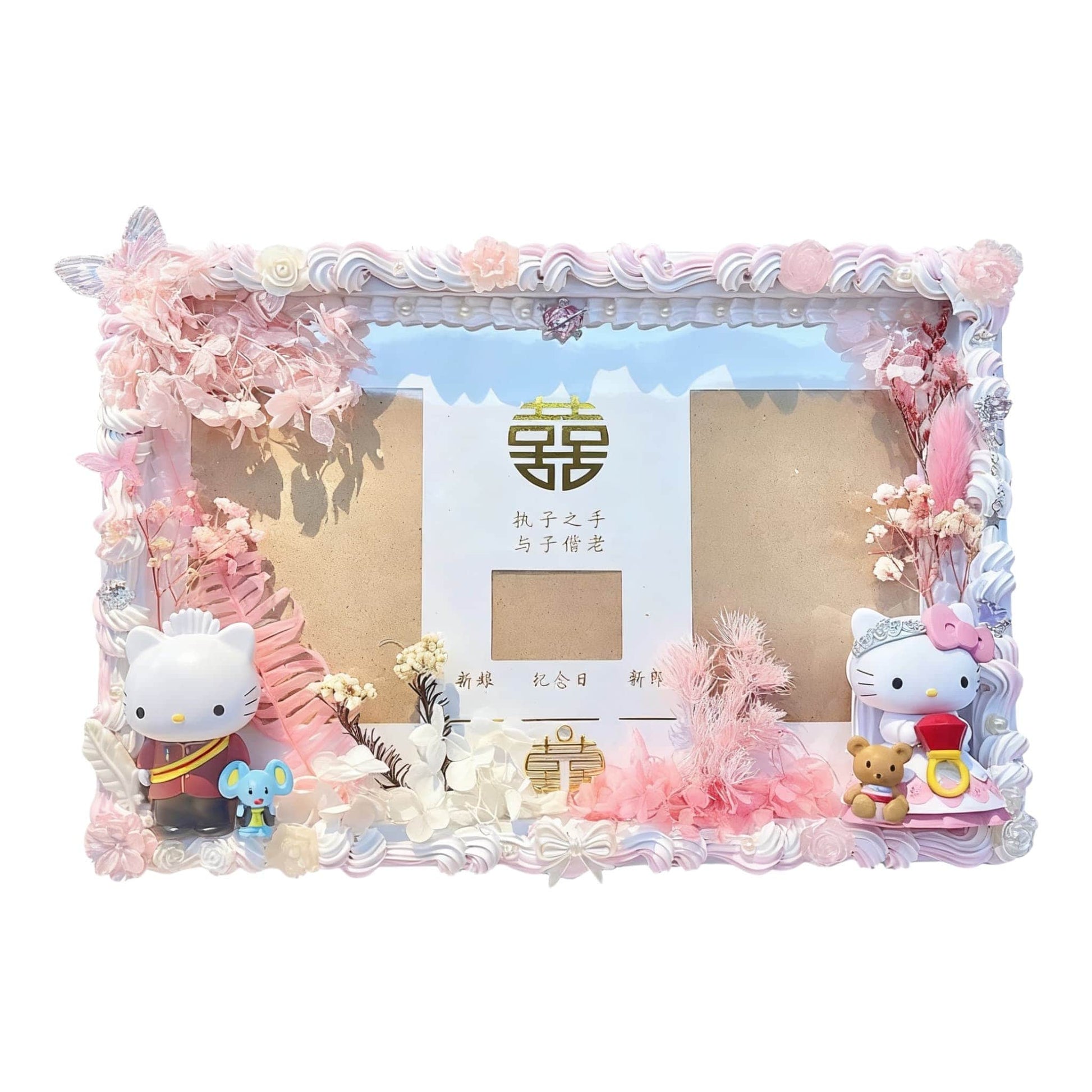 Handmade decoden marriage certificate frame with delicate flower and heart details in warm tones, featuring cream glue embellishments