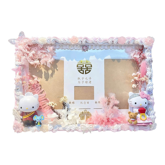 Handmade decoden marriage certificate frame with delicate flower and heart details in warm tones, featuring cream glue embellishments