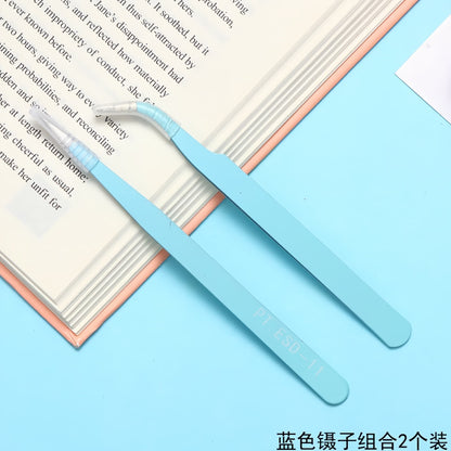 Stainless steel precision tweezers with straight and curved tips for decoden crafting