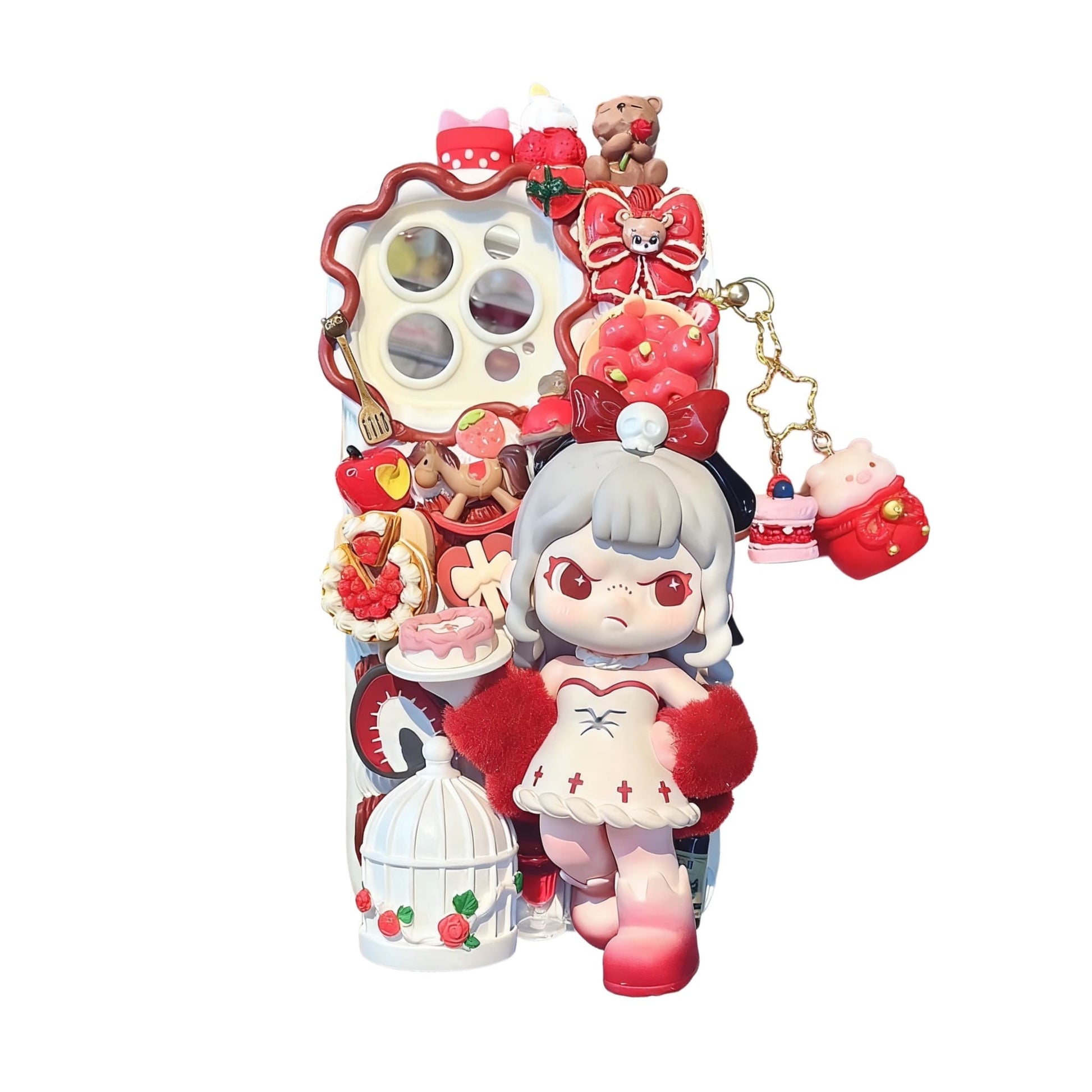 Handmade decoden phone case featuring Dora cream glue design with baroque and Y2K aesthetic elements